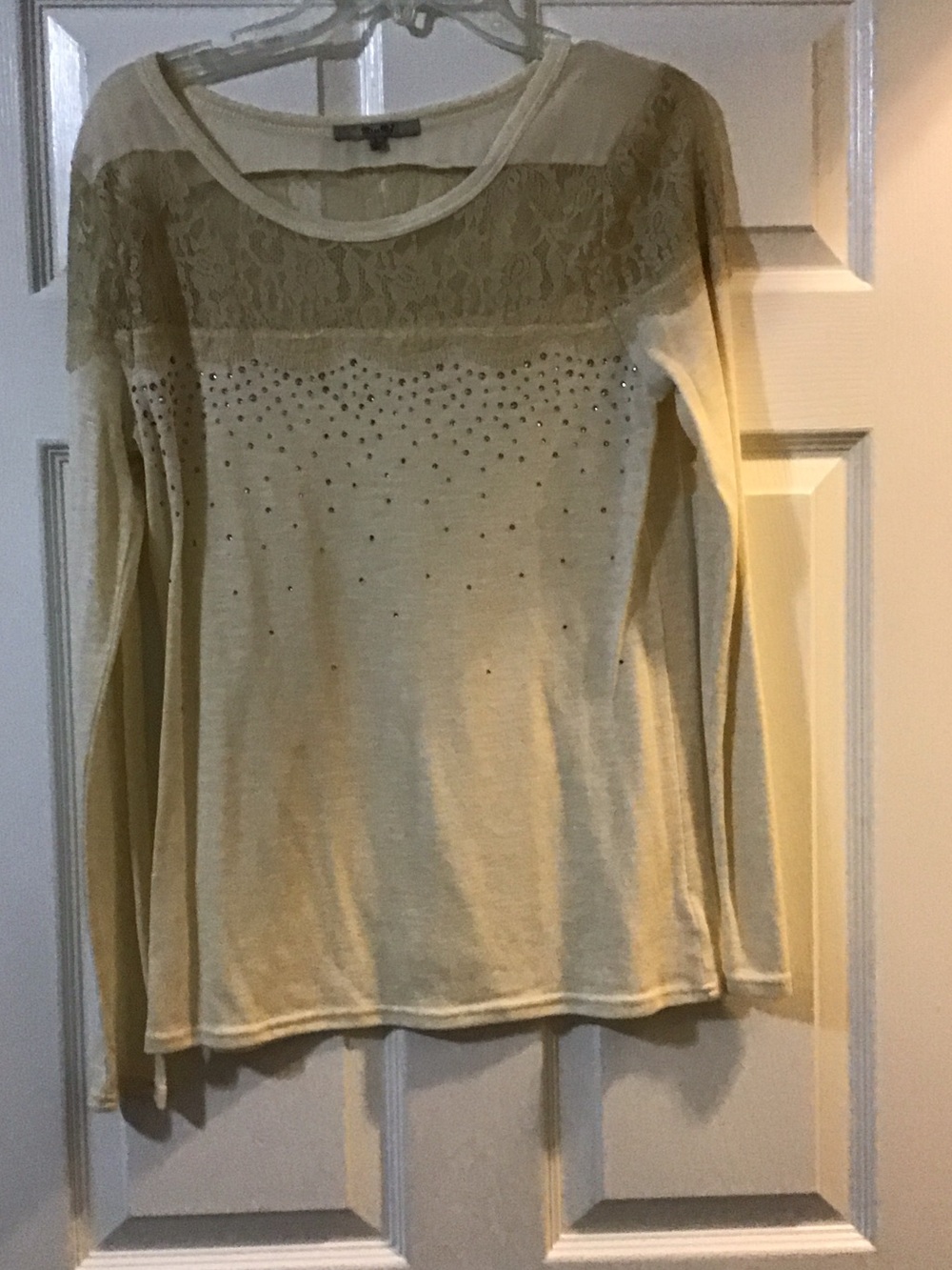 Miss Me Cream Lace & Studded Long Sleeve Top